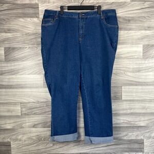 Woman Within Jeans Women's 18W Blue Denim Medium Wash Cuffed High-Rise Everyday